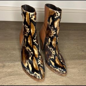Free People Baroness Animal Print Leopard Calf Hair Leather Ankle Boot Size 40